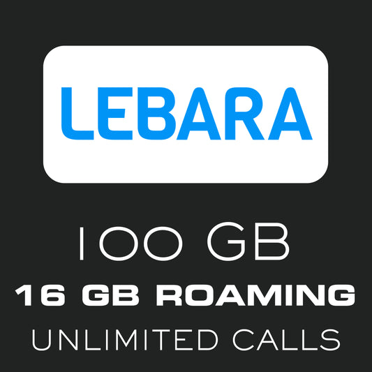 Lebara SIM Card 100GB in Spain/ 16GB Euro Roaming / Unlimited Calls