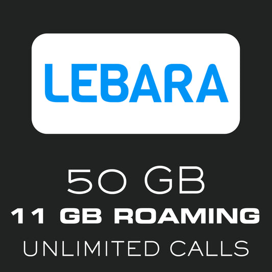 Lebara SIM Card 50GB in Spain/ 11GB Euro Roaming / Unlimited Calls