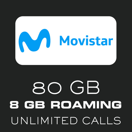 Movistar SIM Card 80GB in Spain/ 8GB Euro Roaming / Unlimited Calls