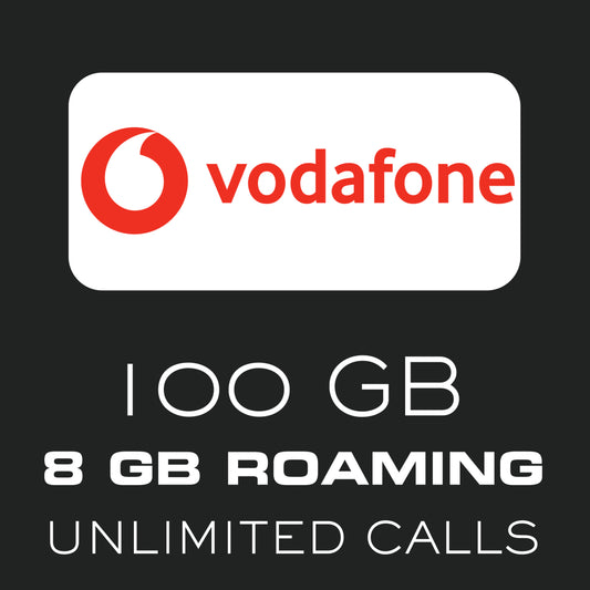 Vodafone Sim Card 100GB in Spain / 8 GB Roaming in UK, EU and USA