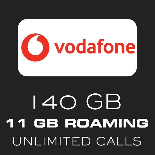 Vodafone Sim Card 140GB in Spain / 11 GB Roaming in UK, EU and USA