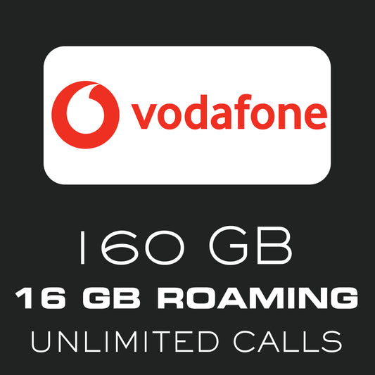 Vodafone Sim Card 160GB in Spain / 16 GB Roaming in UK, EU and USA