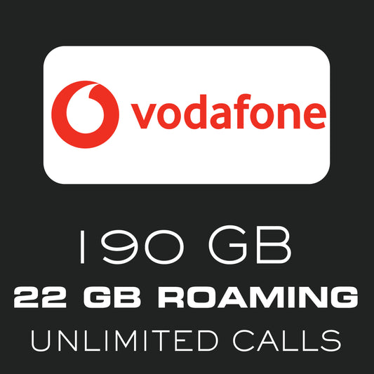 Vodafone Sim Card 190GB in Spain / 22 GB Roaming in UK, EU and USA