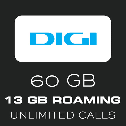 DIGI SIM Card 60GB in Spain/ 13GB Euro Roaming / Unlimited Calls