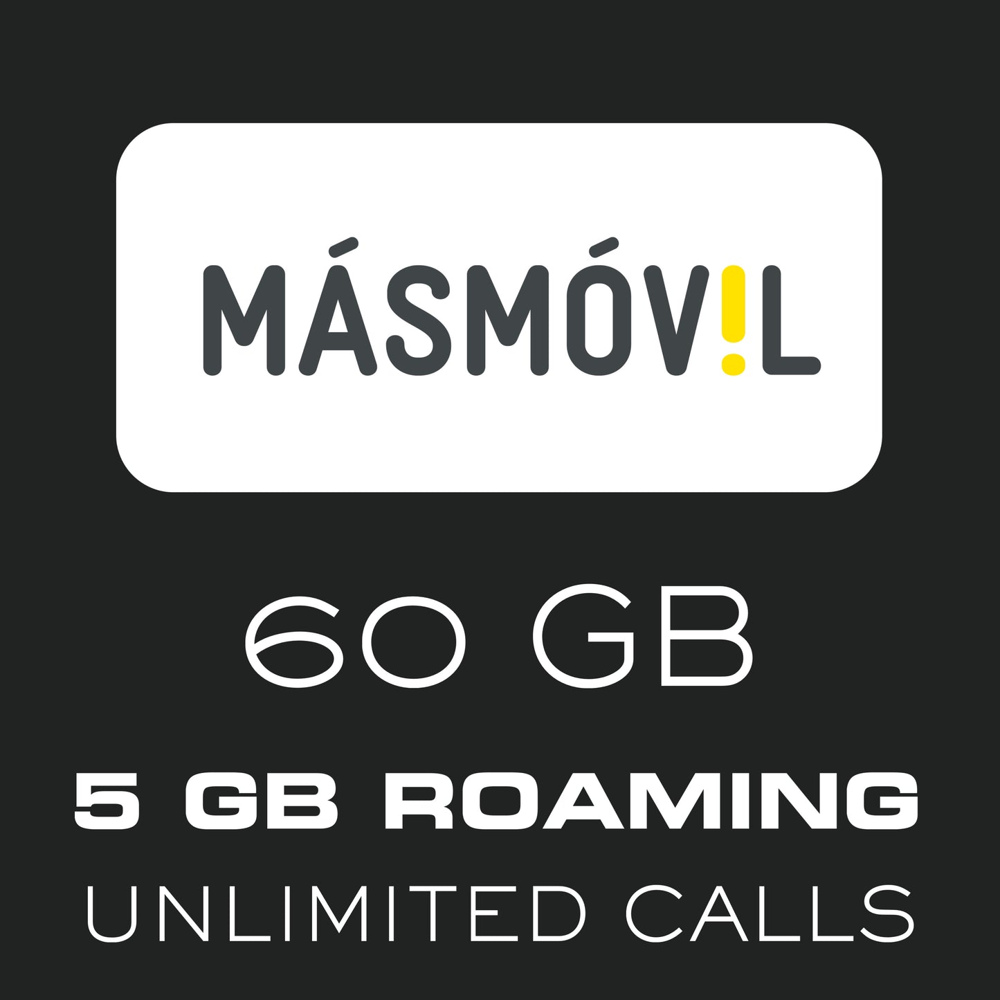 MasMovil SIM Card 60GB in Spain/ 5GB Euro Roaming / Unlimited Calls